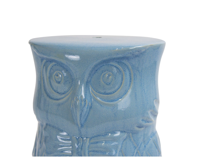 Tabouret Céramique Bleu Hibou Chinois Porcelaine Fait Main D33xH46cm