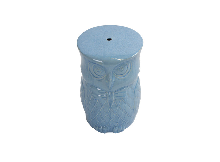 Tabouret Céramique Bleu Hibou Chinois Porcelaine Fait Main D33xH46cm