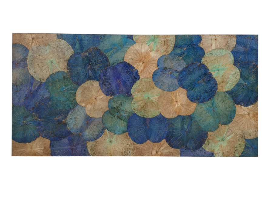 Fine Asianliving Peinture de Feuille de Lotus Art Mural Durable Bleu Saphir L180xH100cm
