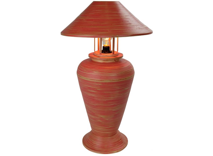 Lampe de Table en Bambou Spirale Fait Main Rouge 40x40x65cm