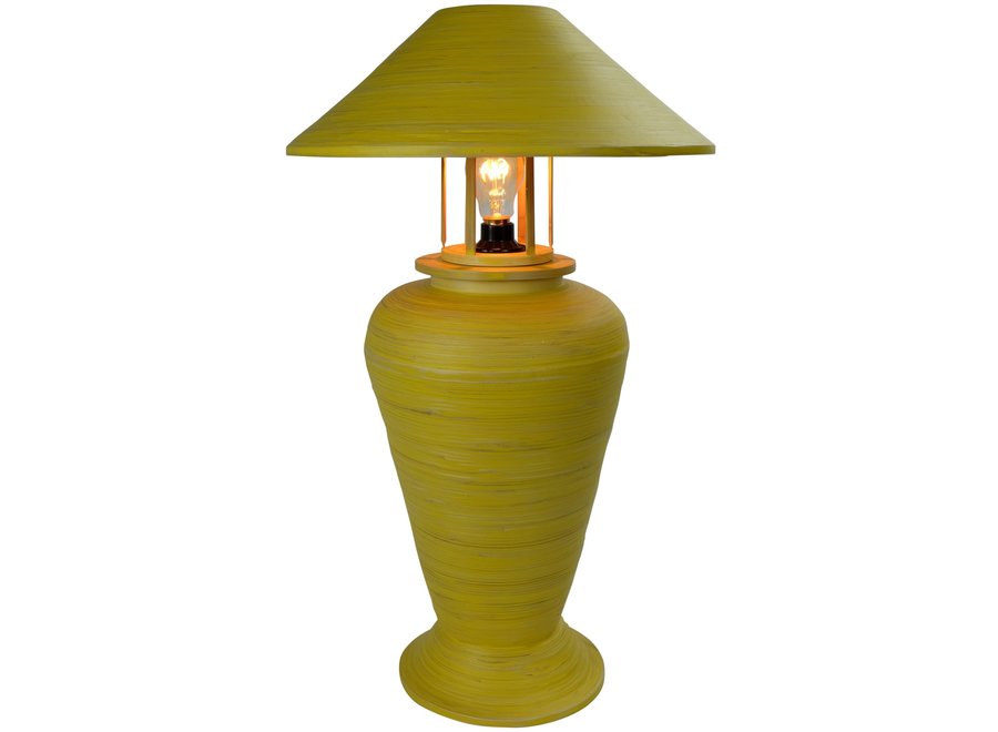 Lampe de Table en Bambou Spirale Fait Main Jaune 40x40x65cm