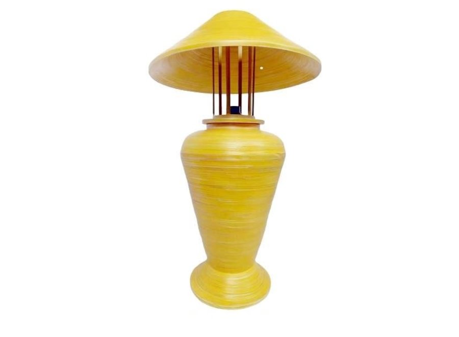 Lampe de Table en Bambou Spirale Fait Main Jaune 40x40x65cm