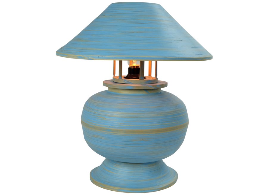 Lampe de Table en Bambou Spirale Fait Main Bleue 37x37x40cm