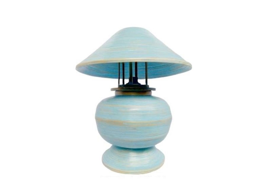 Lampe de Table en Bambou Spirale Fait Main Bleue 37x37x40cm