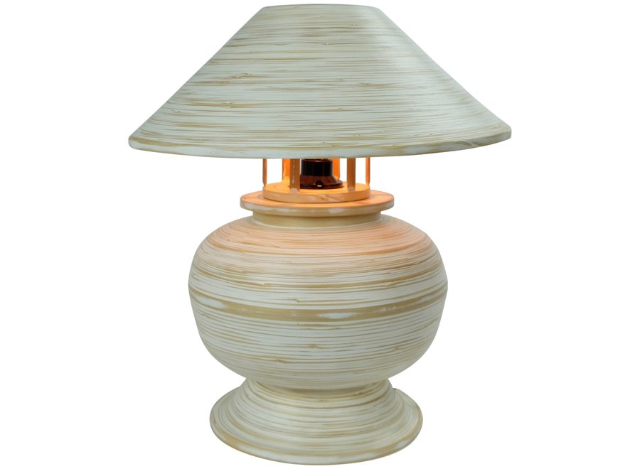 Lampe de Table en Bambou Spirale Fait Main Blanche 37x37x40cm