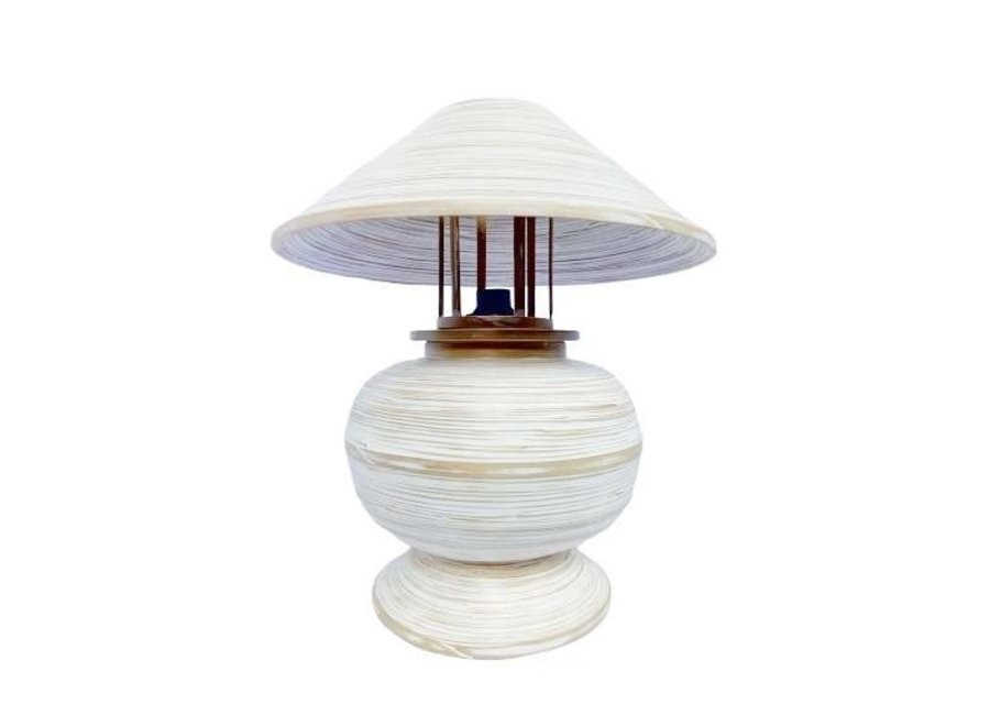 Tischlampe Bambus Spirale Handgefertigt Weiß 37x37x40cm