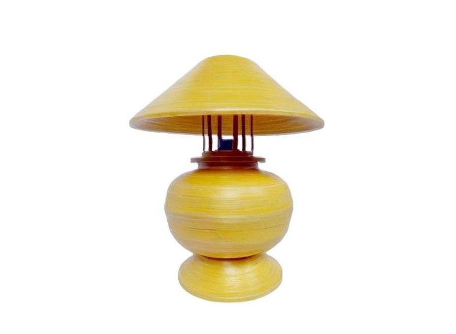 Lampe de Table en Bambou Spirale Fait Main Jaune 37x37x40cm