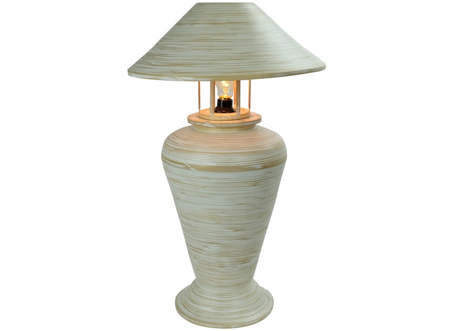 Lampada da Tavolo in Bambù a Spirale Fatta a Mano Bianca 40x40x65cm
