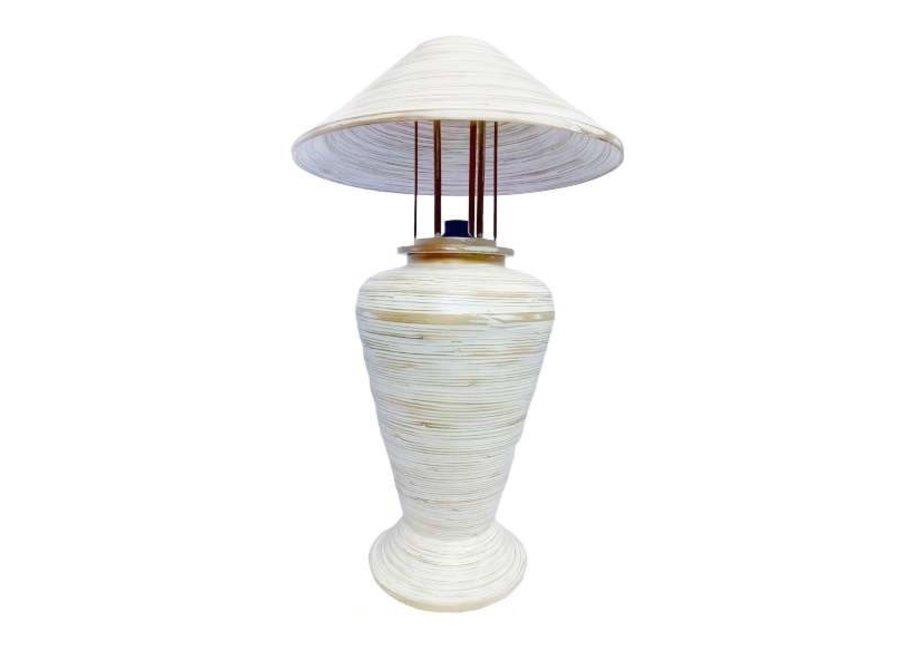 Lampada da Tavolo in Bambù a Spirale Fatta a Mano Bianca 40x40x65cm