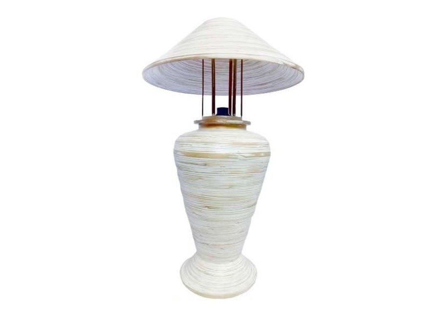 Lampe de Table en Bambou Spirale Fait Main Blanche 40x40x65cm