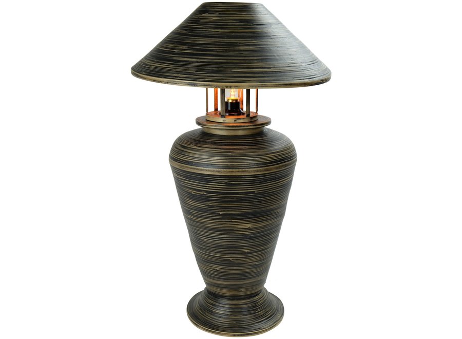 Tischlampe Bambus Spirale Handgefertigt Schwarz 40x40x65cm