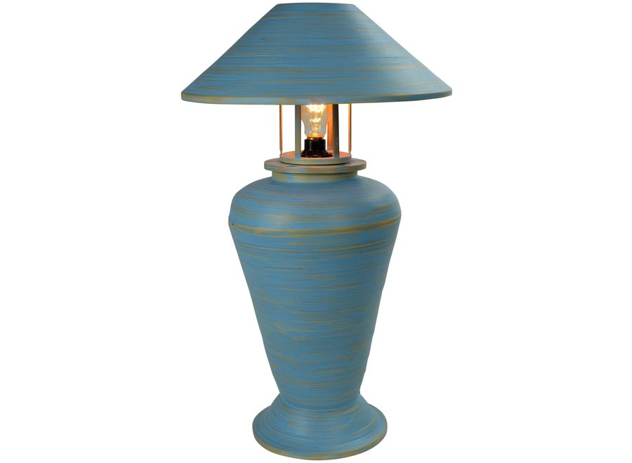 Lámpara de Mesa Espiral de Bambú Hecha a Mano Azul D.40xA65cm