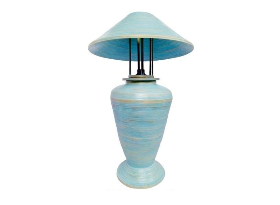 Lampe de Table en Bambou Spirale Fait Main Bleue 40x40x65cm