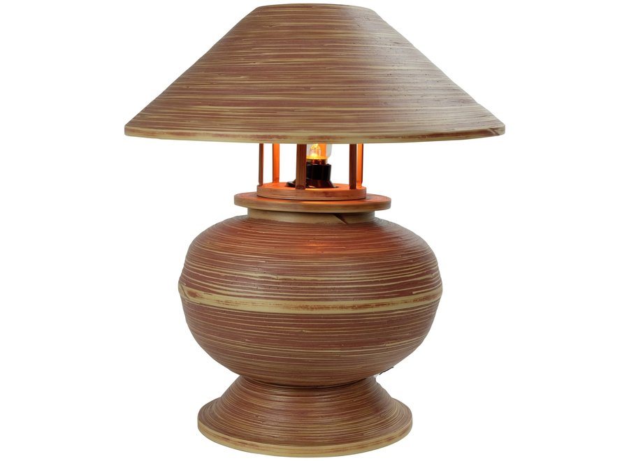 Bamboo Table Lamp Spiral Handmade Brown D37xH40cm