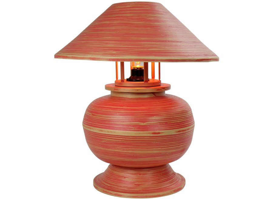 Lampe de Table en Bambou Spirale Fait Main Rouge 37x37x40cm