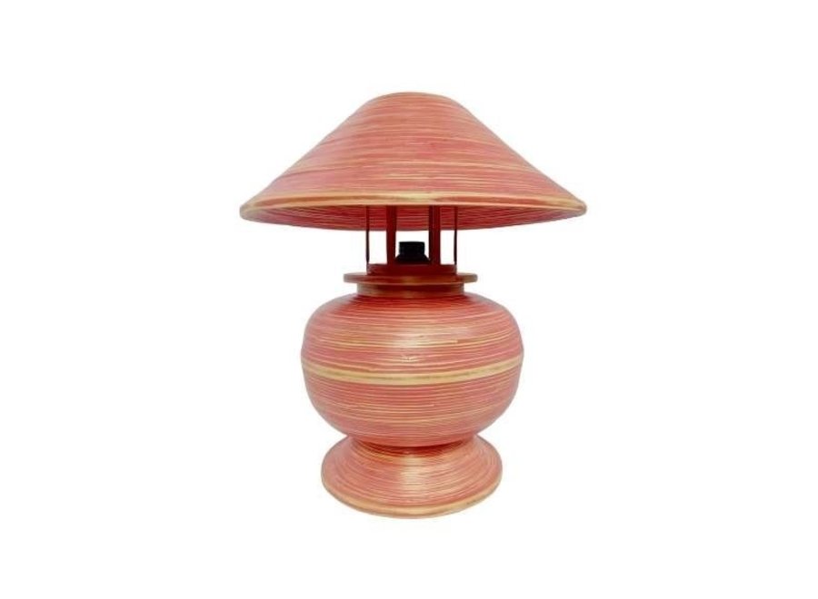 Lampe de Table en Bambou Spirale Fait Main Rouge 37x37x40cm