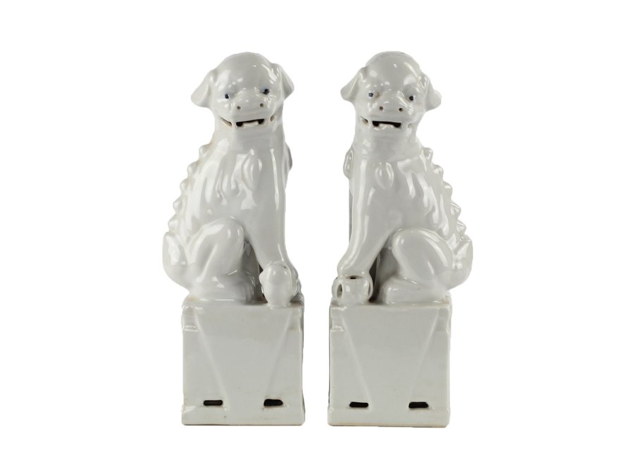 Chinese Fu Hunden Set/2 Porzellan Weiß Handgefertigt D11xH34cm
