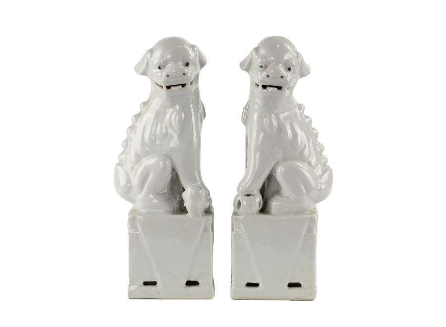 Ensemble Chiens Foo Chinois/2 Porcelaine Blanc Fait Main D11xH34cm