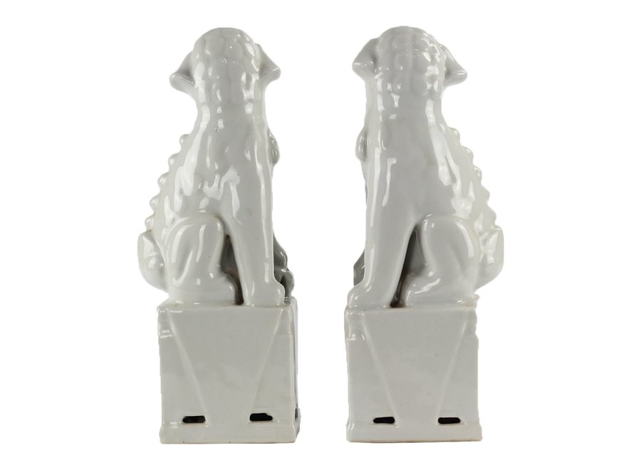 Fine Asianliving Chinese Foo Dogs White Porcelain Set/2 Handmade W11xD7xH28cm