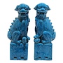 Chinese Foo Dogs Set/2 Porcelain Blue Handmade D10xH34cm