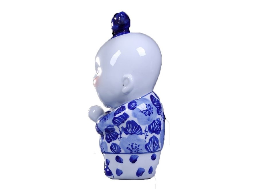 Figurine Chinoise Bleu Couple Bénissant Peinte à la Main Ensemble/2