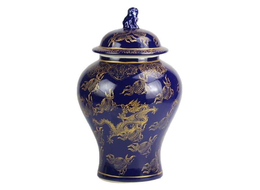 Pot à Gingembre Chinois Porcelaine Bleu Marine Dragon Fait Main D28xH45.5cm