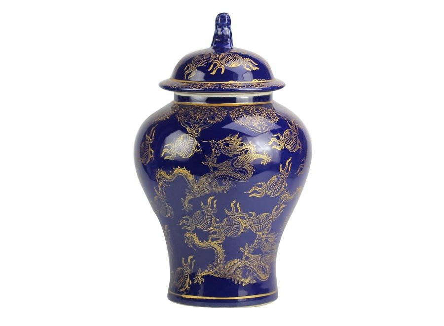 Chinese Ginger Jar Porcelain Navy Blue Dragon Handmade D28xH45.5cm