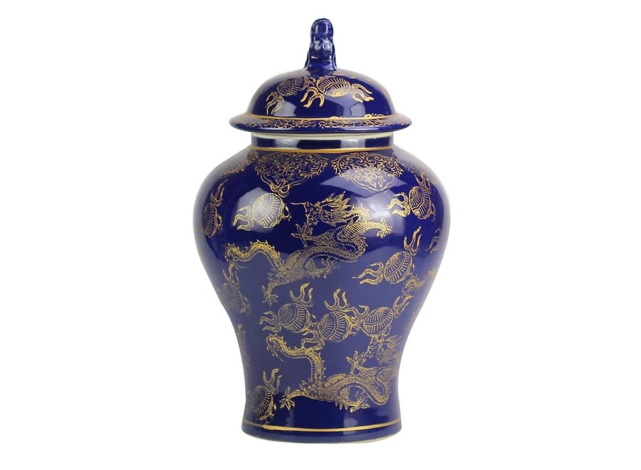 Pot à Gingembre Chinois Porcelaine Bleu Marine Dragon Fait Main D28xH45.5cm