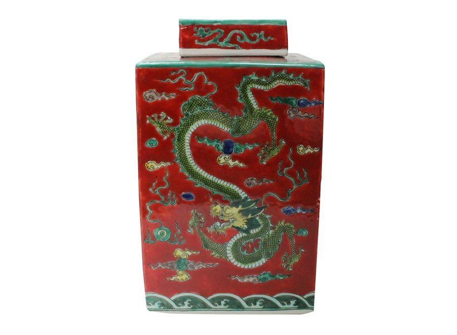 Chinesischer Ingwertopf Porzellan Handbemalt Drache Rot B18xT18xH34cm