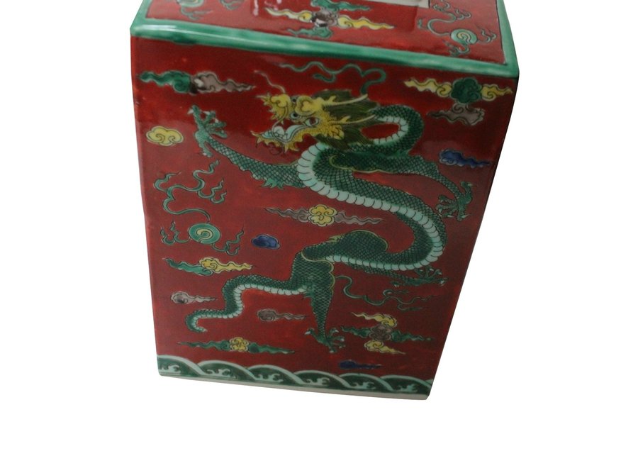 Pot à Gingembre Chinois Dragon Rouge Peint à la Main L18xP18xH34cm