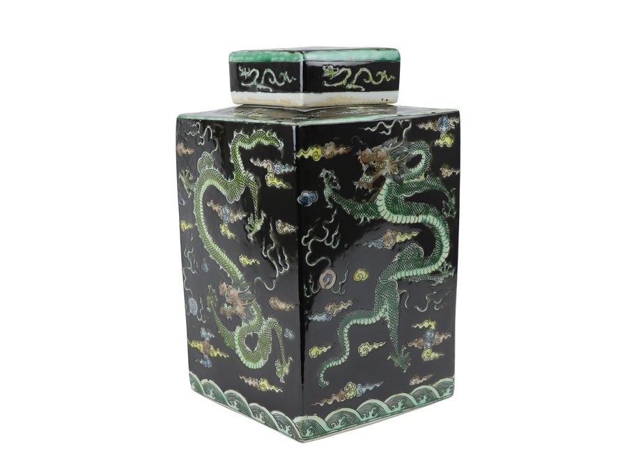 Vaso Ginger Jar Cinese in Porcellana Drago Dipinto a Mano Nero L18xP18xA30cm