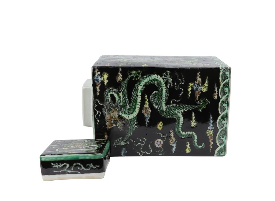 Chinesischer Deckelvase Porzellan Handbemalt Drache Schwarz B18xT18xH30cm