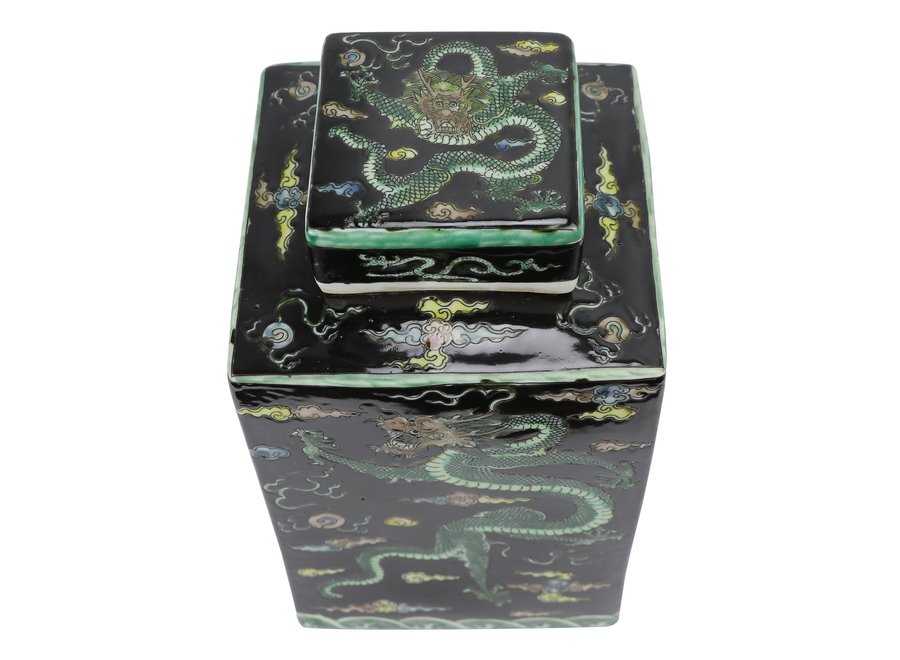 Pot à Gingembre Chinois Dragon Noir Peint à la Main L18xP18xH30cm