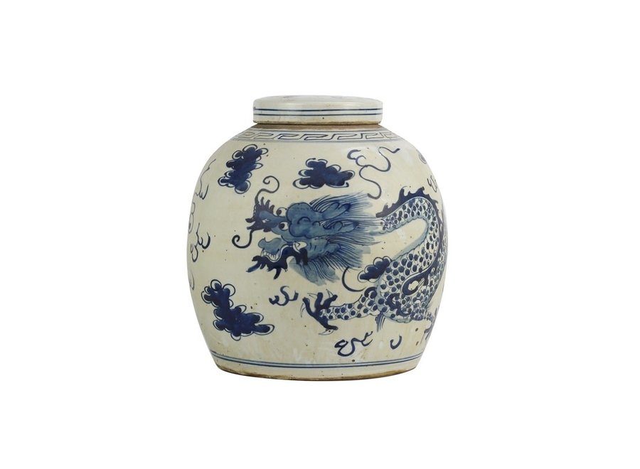 Pot à Gingembre Chinois Dragon Bleu Peint à la Main L29xH29cm