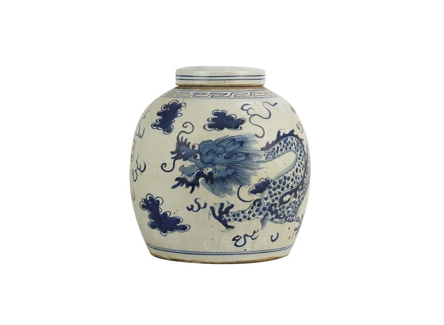 Chinese Ginger Jar Dragon Hand-painted Blue W29xH29cm