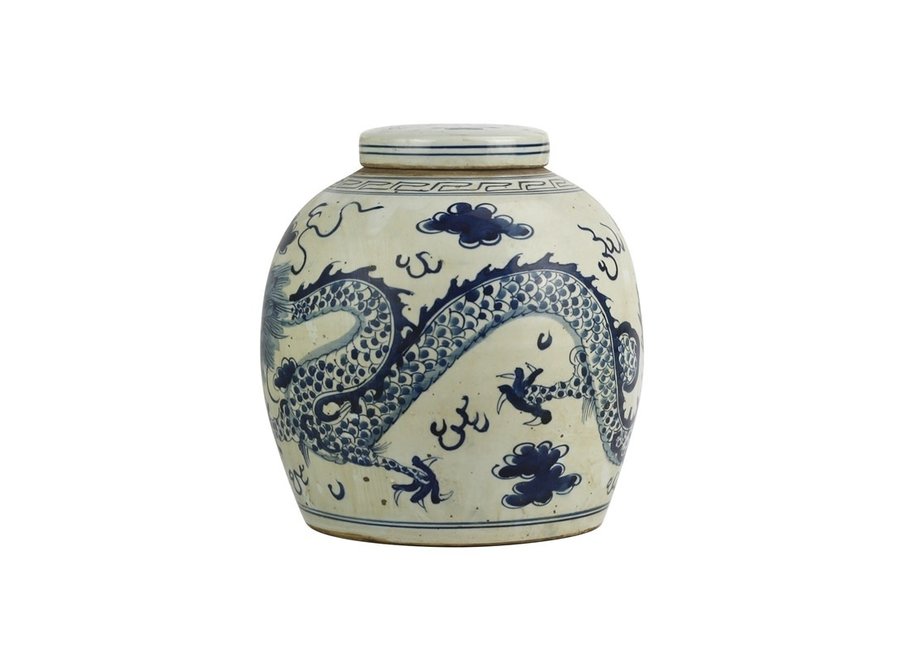 Chinese Ginger Jar Dragon Hand-painted Blue W29xH29cm