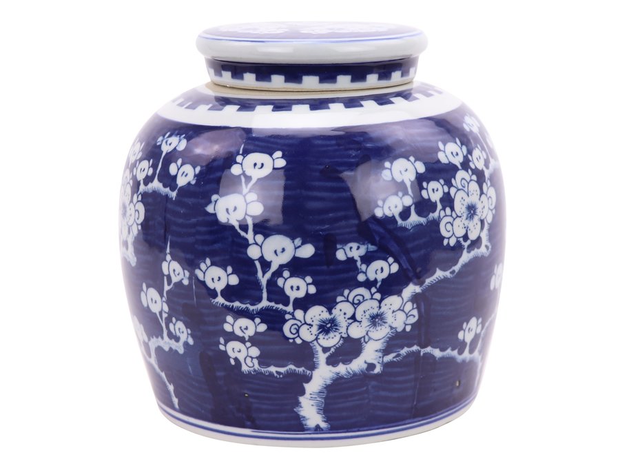 Vaso Ginger Jar Cinese in Porcellana Fiore di Ciliegio Dipinto a Mano Blu L23xA23cm