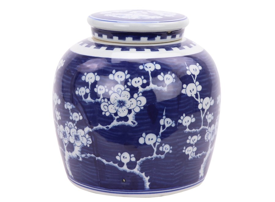 Vaso Ginger Jar Cinese in Porcellana Fiore di Ciliegio Dipinto a Mano Blu L23xA23cm