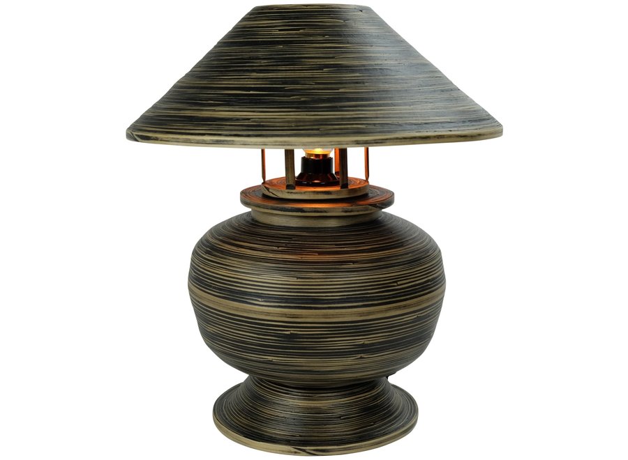 Lampada da Tavolo in Bambù a Spirale Fatta a Mano Nera 37x37x40cm