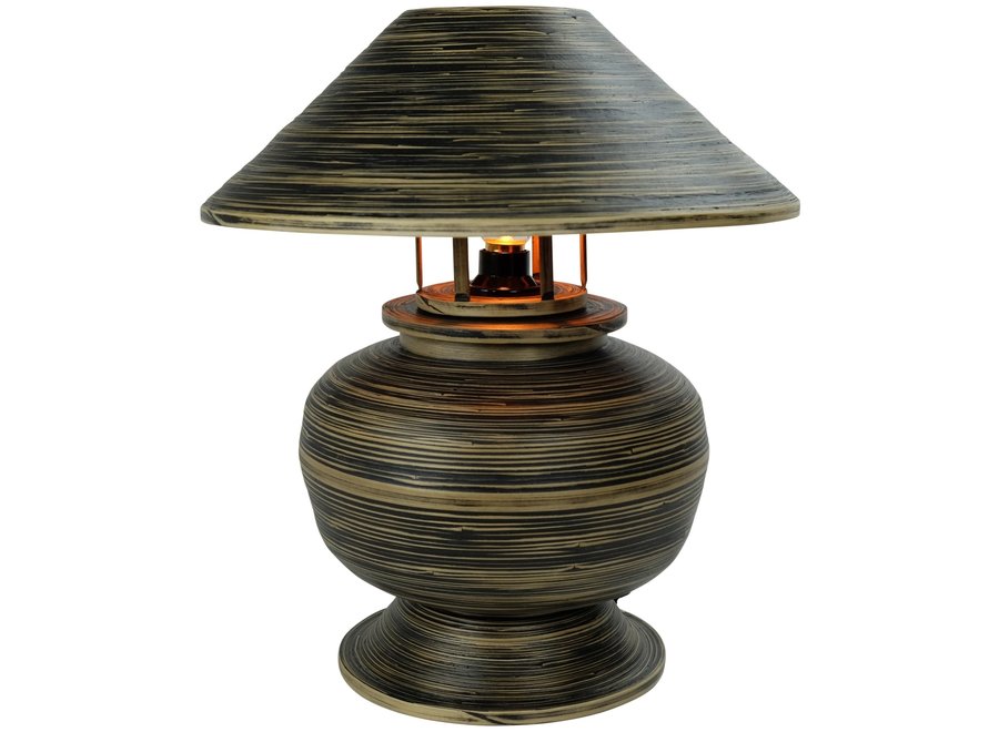 Tischlampe Bambus Spirale Handgefertigt Schwarz 37x37x40cm