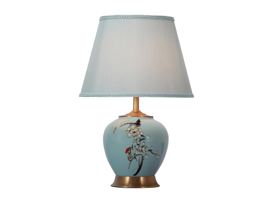 Lámpara de Mesa de Porcelana Azul Pintada a Mano con Pantalla An21xP21xAl54cm