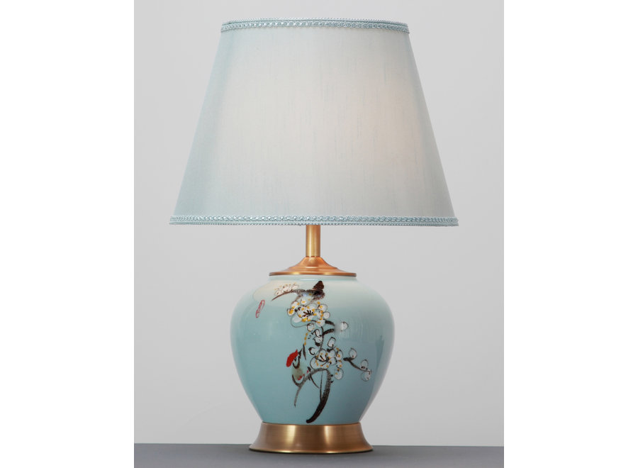 Lampada da Tavolo Cinese in Porcellana con Paralume Dipinta a Mano Blu L21xP21xA54cm
