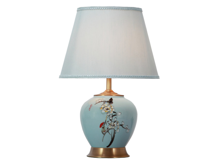 Lampe de Table en Porcelaine Chinoise Blue Peinte à  la Main with Lampshade L21xP21xH54cm