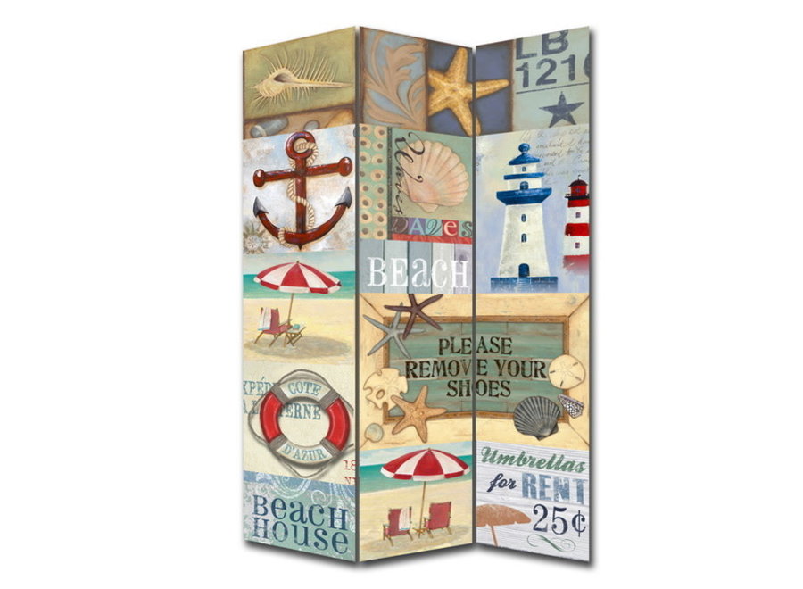 Paravent en Toile L120xH180cm 3 Panneaux Ocean Beach Marine