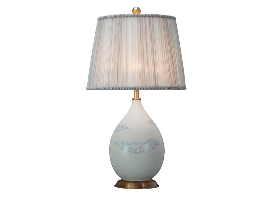 Fine Asianliving Lampe de Table en Porcelaine Chinoise Peinte à la Main L25xP25xH78cm