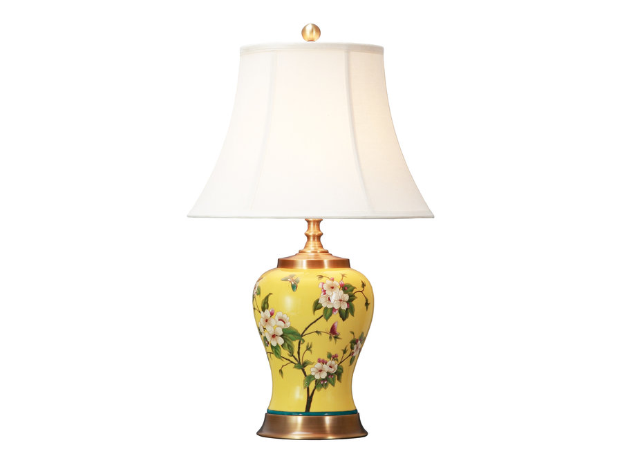 Lámpara de Mesa de Porcelana China con Pantalla Pintada a Mano Amarilla D.41xA66cm