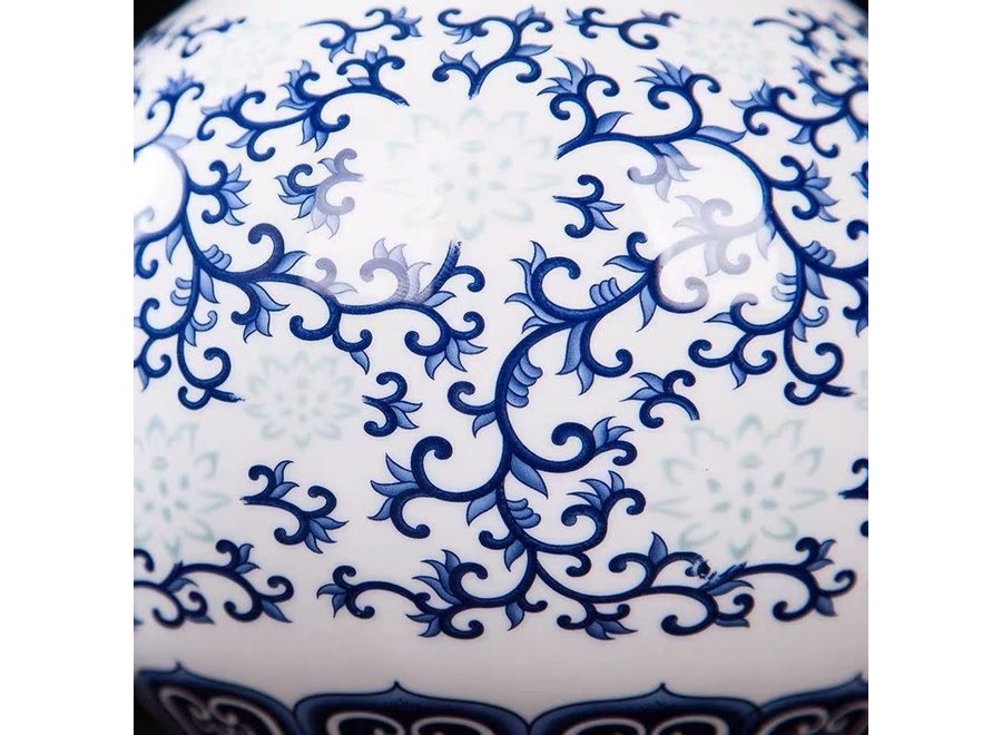 Vase Chinois Porcelaine Bleu et Blanc Peint à la Main D17xH17cm