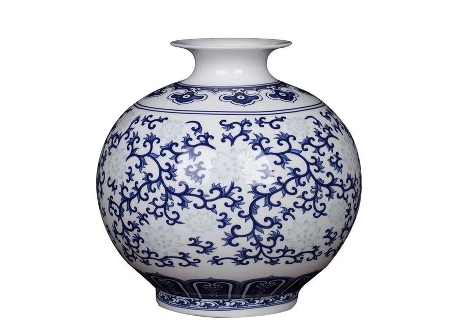 Chinesische Vase Porzellan Handbemalt Blau und Weiß D17xH17cm