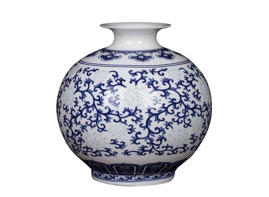 Vase Chinois Porcelaine Bleu et Blanc Peint à la Main D17xH17cm