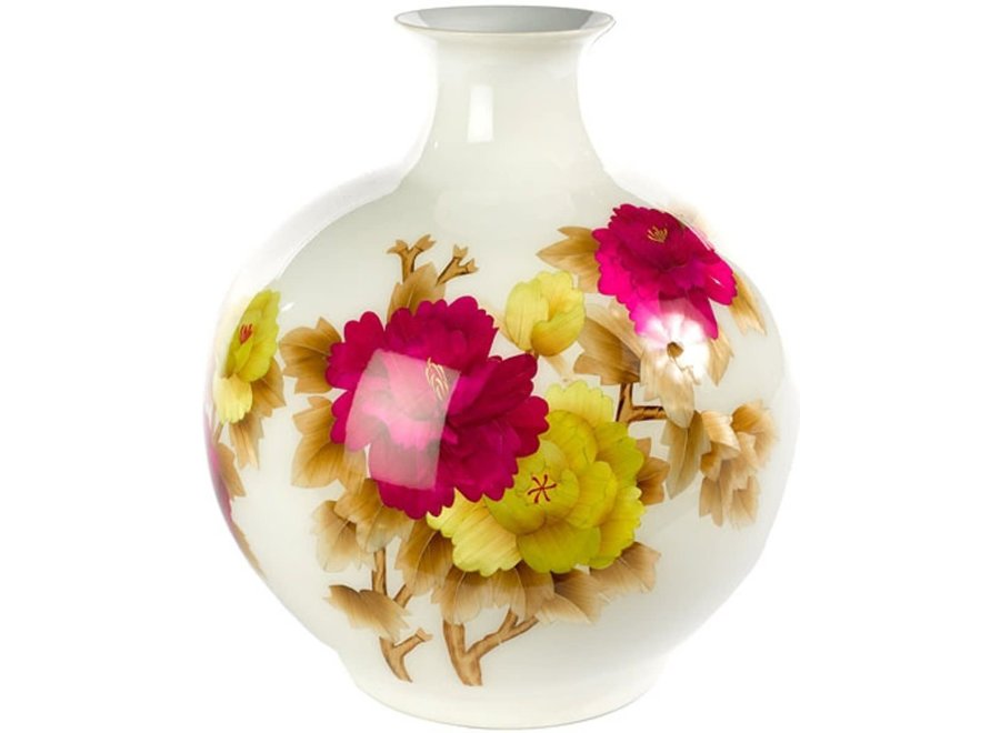 Chinesische Vase Porzellan Handgefertigt Pfingstrose Weiß H29.5cm